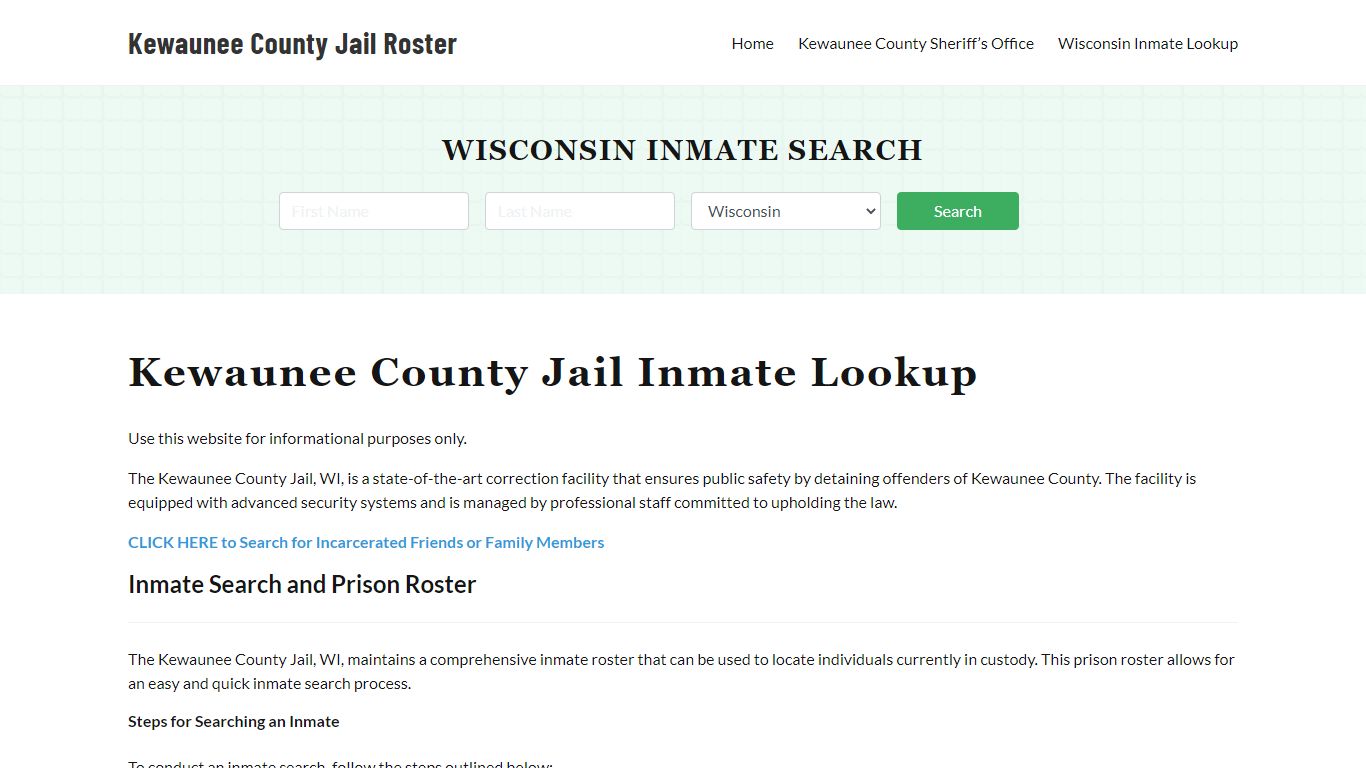 Kewaunee County Jail Roster Lookup, WI, Inmate Search