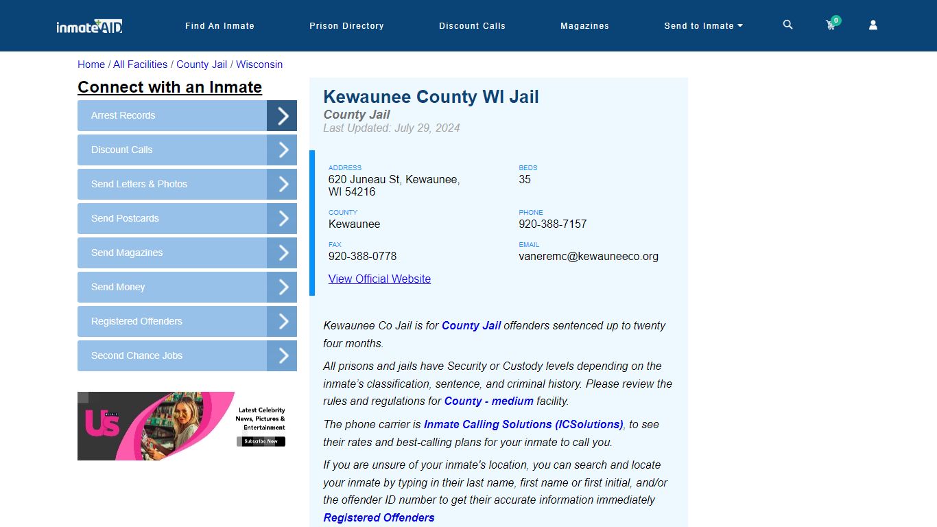 Kewaunee County WI Jail - Inmate Locator