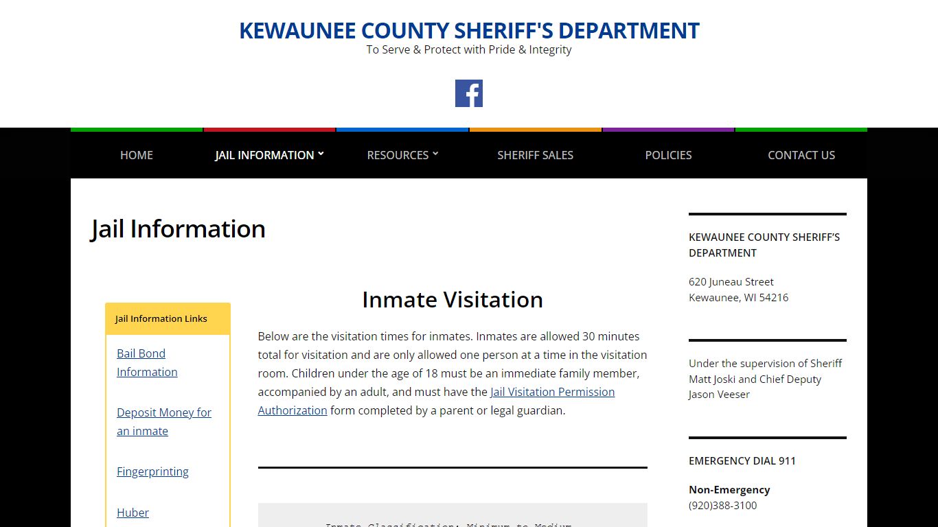 Jail Information - Kewaunee County Sheriff's Department