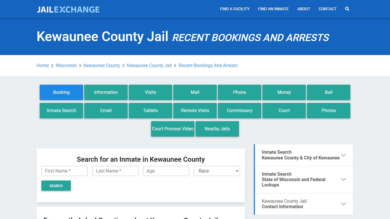 Kewaunee County Jail Recent Bookings And Arrests - Jail Exchange